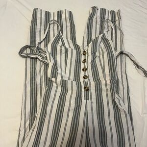 Striped Jumpsuit with Button Detail